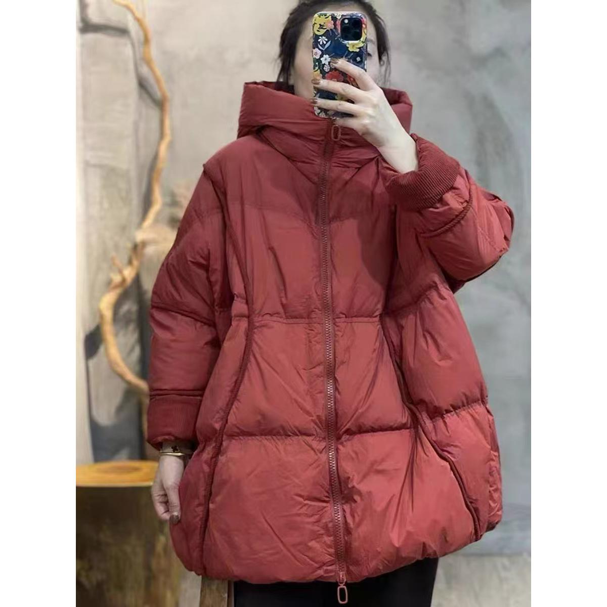 

Зимова жіноча куртка з білого качиного пуху Жіноча повсякденна вільна парка з кишенями Верхній одяг з капюшоном Тепла Оверсайз Пухова куртка One Size червоний