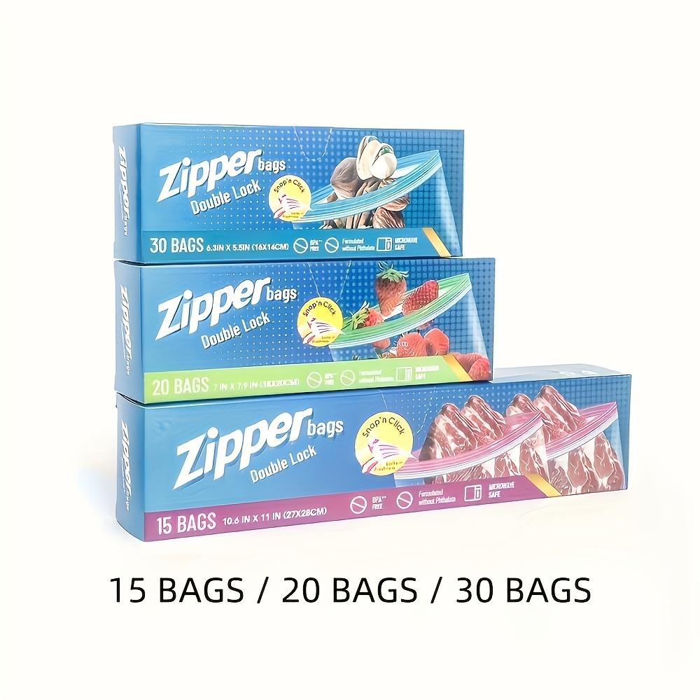 Food Grade Sealable Fresh Keeping Bags Sturdy PE Storage Bags for Refrigerator 15/20/30 Pack Various Sizes Available