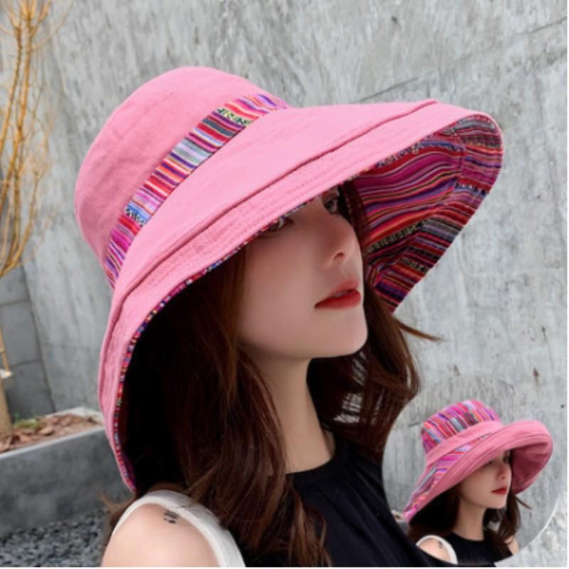 Women's Summer Large Brim Double-sided Sunshade Fisherman Hat Ethnic Wind Personality Sunscreen Beach Hat