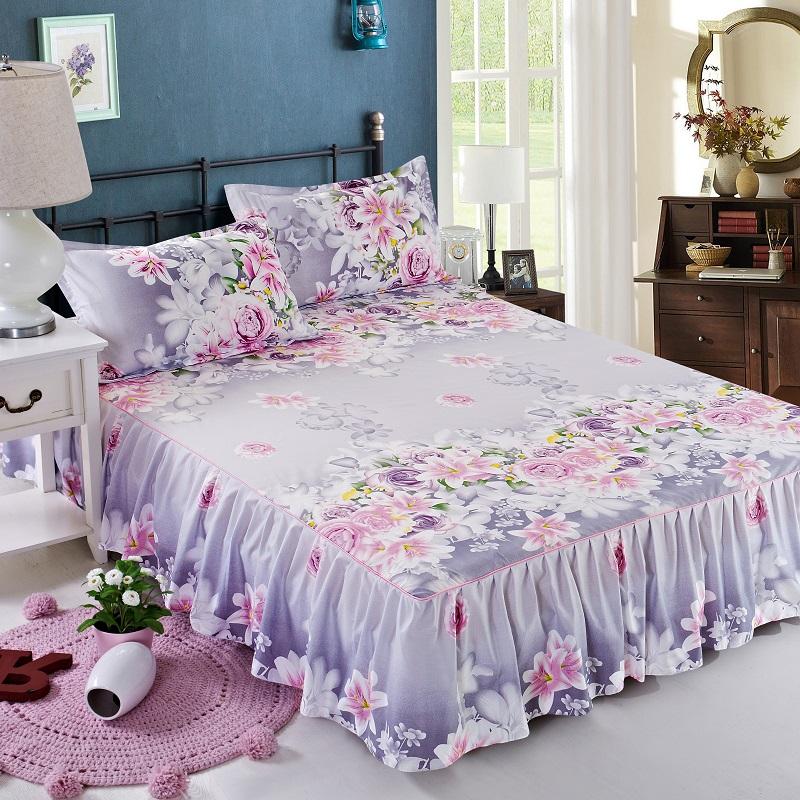 Bed Skirt Anti-dirty Sheet Bedspread Printed Elastic Band Bedclothes Queen King Skin-friendly Beds Protector Bedroom Space Decoration