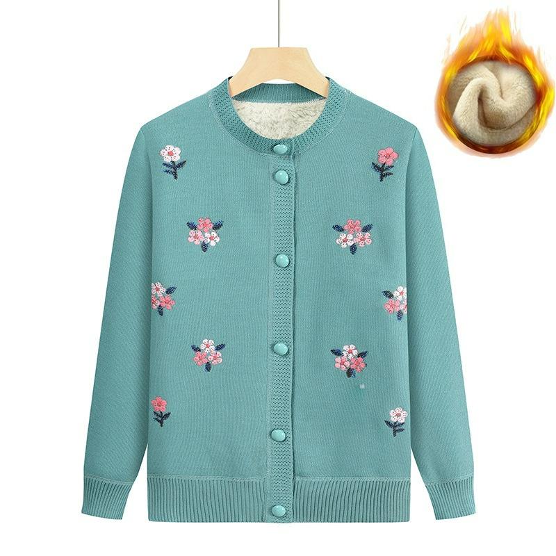 

Женский свитер с круглым вырезом, плюс бархатный толстый вязаный кардиган, одежда, осенне-зимняя куртка L зелёный