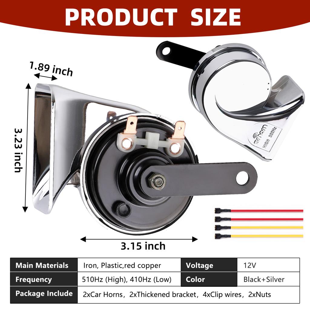 12V Copper Coil Double Horn 120dB Loud for Nissan ATV Motorcycle - Dual Tone Snail Horn Waterproof Car Truck Van EV
