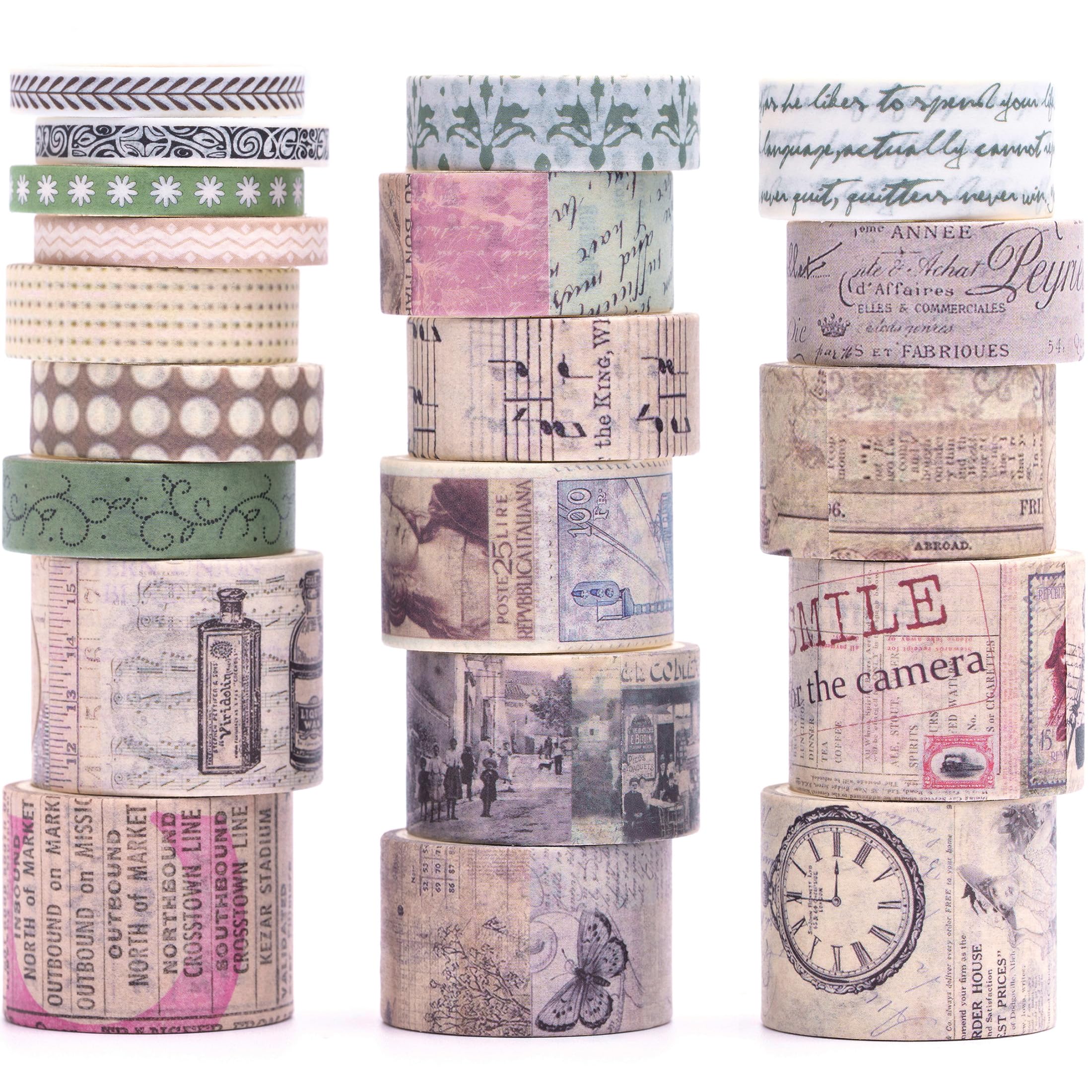 

Songdao 20 рулонов Ретро маскировочная лента Ностальгическая креативность Винтажная лента васи для наборов для рукоделия, Женщины, Упаковка, (История Чарли)