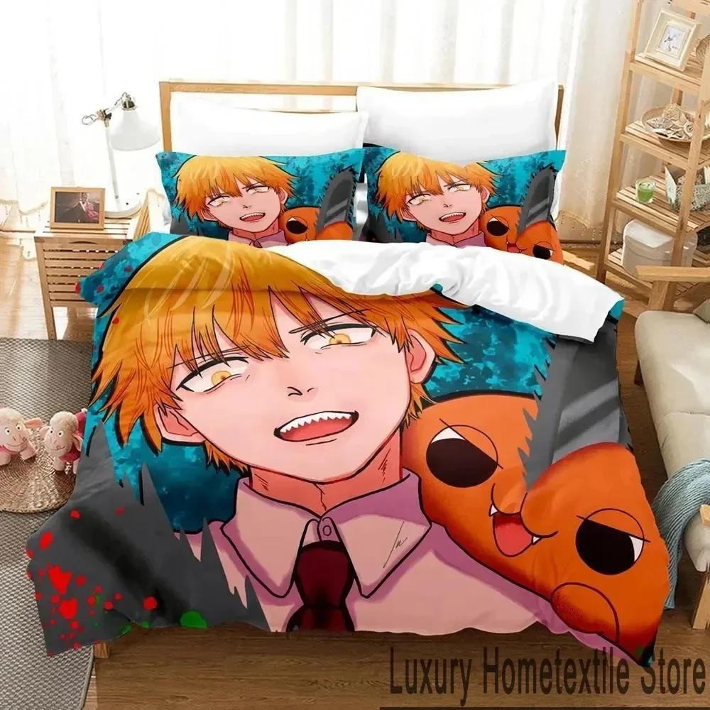 Anime Pochita Chainsaw Man Bedding Set Boys Girls Twin Queen King Size Duvet Cover Pillowcase Bed Boys Adult Home Textileextile
