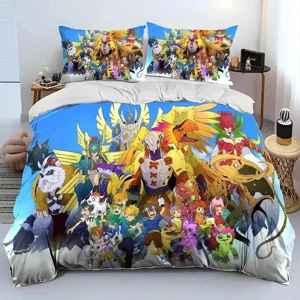 Cartoon Duvet Cover Anime Digimon Adventure Monster Bedding Set Quilt Cover Pillowcase Comforter King Queen Size Boys Adult
