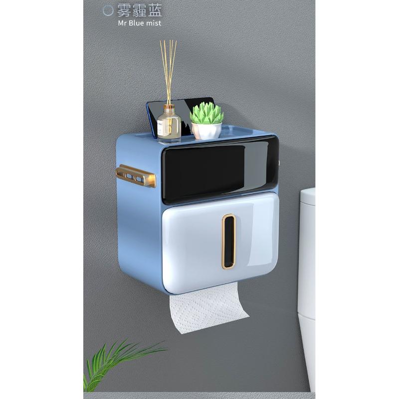 

Настінний тримач для паперових рушників для туалету, висувний ящик для туалетного паперу без свердління, коробка для рулонного туалетного паперу, полиця для туалету синій