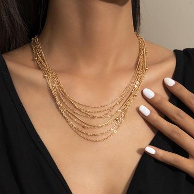 Modische vielseitige Metall-Schichtkragen-Accessoires, einfaches und trendiges mehrschichtiges dünnes Kettenhalsband
