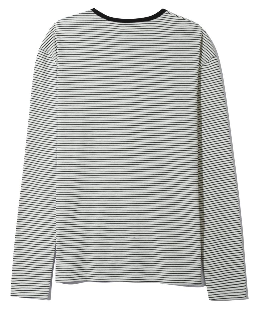 BASEMOMENT Striped Henley Neck Ribbed Tee Ivory