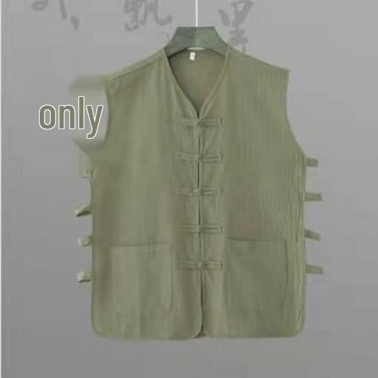 Men's Retro Linen-Cotton Sleeveless Waistcoat - Chinese Style Buttoned Vest
