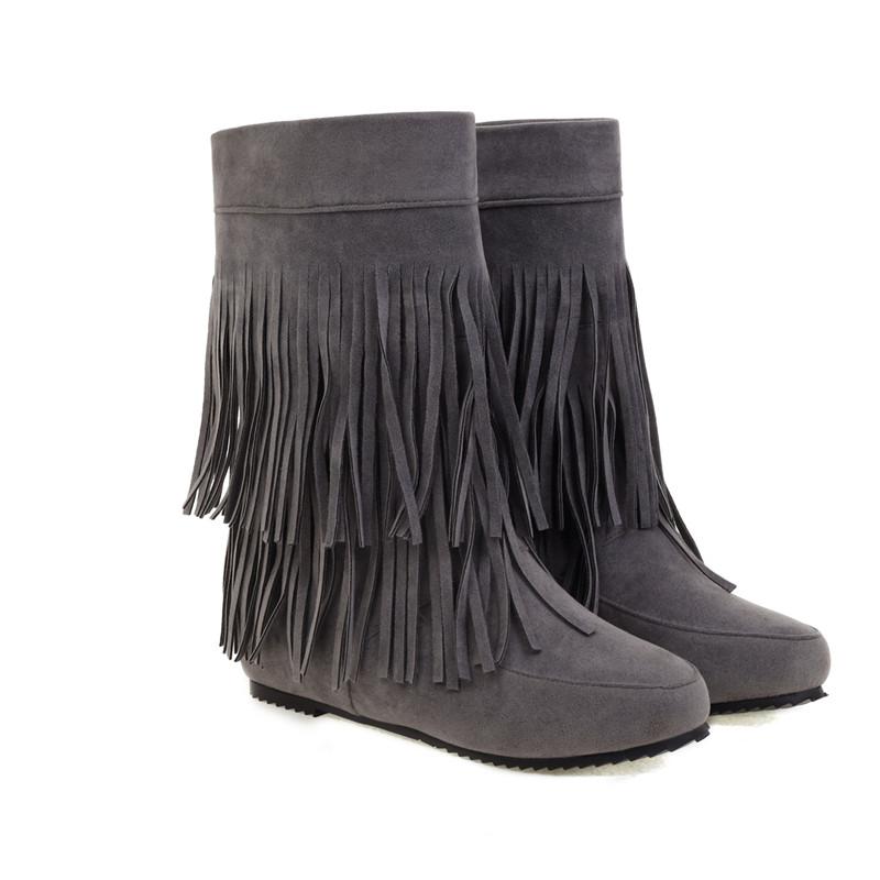 

Женские короткие ботинки на плоской подошве, новые осенне-зимние, повседневные, больших размеров, с бахромой 34 серый