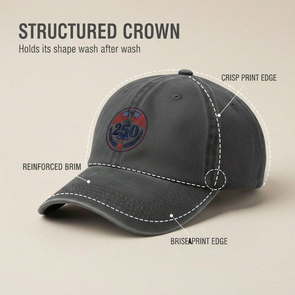 [250Th Anniversary Baseball Cap] Unisex Adult Adjustable Vintage Washed Print Polyester Sun Protection Lightweight Breathable Casual Outdoor Sports