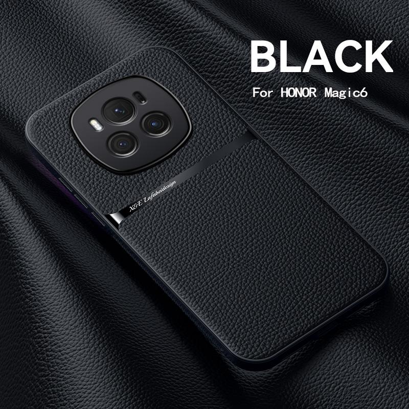 Pouzdro For Honor Magic6 Pro Magnetický držák do auta Kožené pouzdro na telefon For Honor Magic 6 Pro 6Pro Měkký silikonový zadní kryt odolný proti nárazům