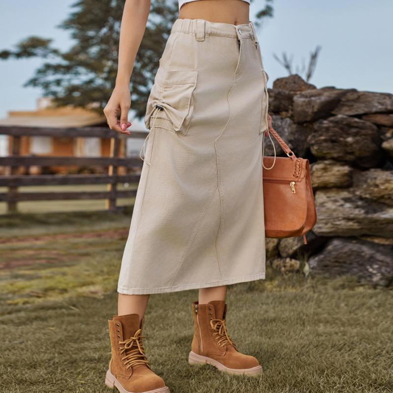 Women's Retro New Denim Workwear Casual Mid Length Skirt Half Skirt