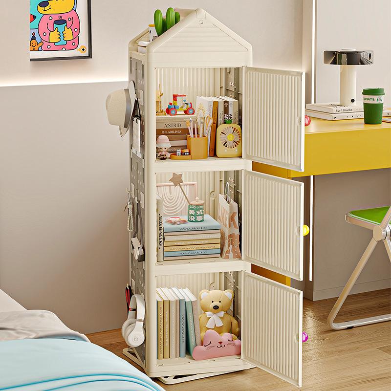 Rotatable Shelf Multi-Layer Plastic Storage Rack Kids Storage Toys Books Various Items Multifunctional Storage Cabinet Rotatable Book Storage Shelf