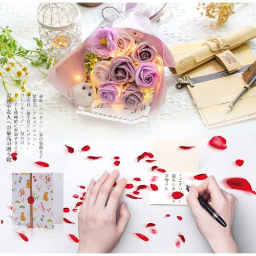 Soap Flower Bouquet with LED Light, Featuring Artificial Roses and a Cute Bear. Perfect for Birthdays, Mother's Day, Father's Day, Respect for the Age