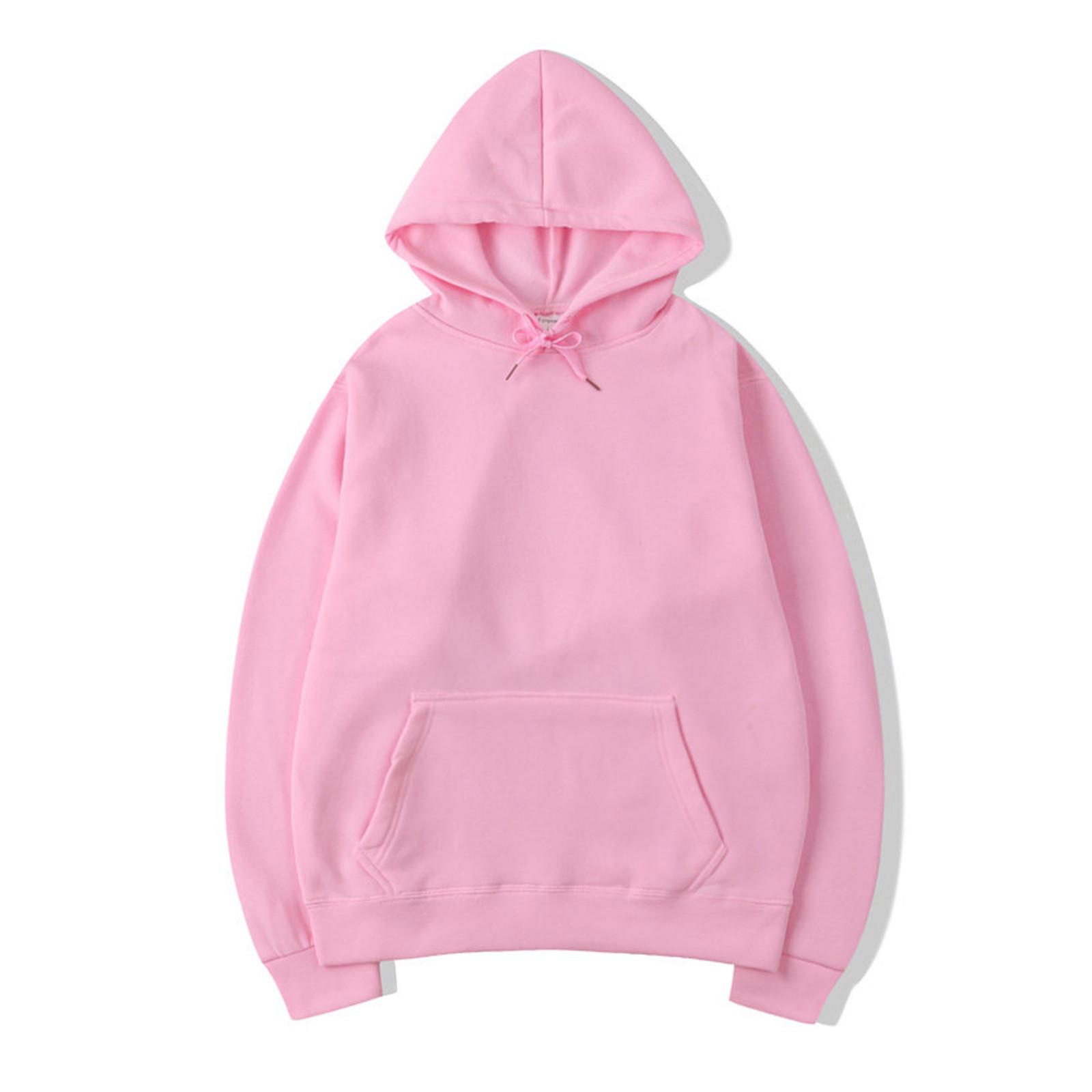 Men s Casual Loose Hooded Long Sleeve Padded Sweatshirt Pullover Big Pockets S розовый