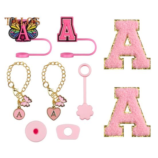 Set de dop de paie portabil de 9 buc. Accesorii pentru paie cu litere, design fluture, pentru cești de 30 oz 40 oz, capace reutilizabile din silicon pentru capace de paie.