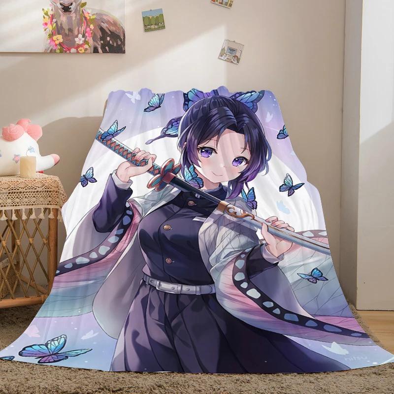 Anime Fleece Blanket Sofa Winter Warm A-Demon Slayer Bed Camping Custom Nap Fluffy Soft Blankets King Size Microfiber Bedding
