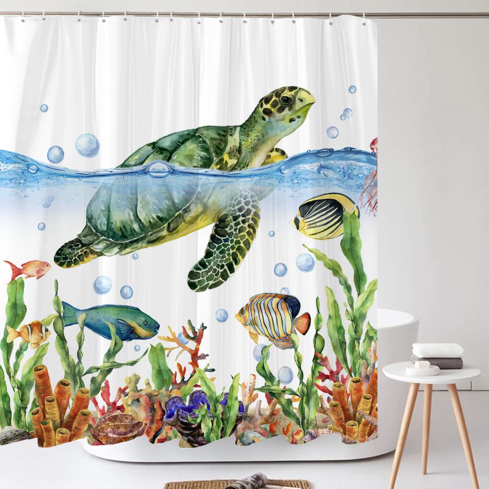 Creative Shower Curtains Printed Ocean Turtle Waterproof Bathroom Curtain Home Decor Polyester Bath Shower Curtain With Hooks