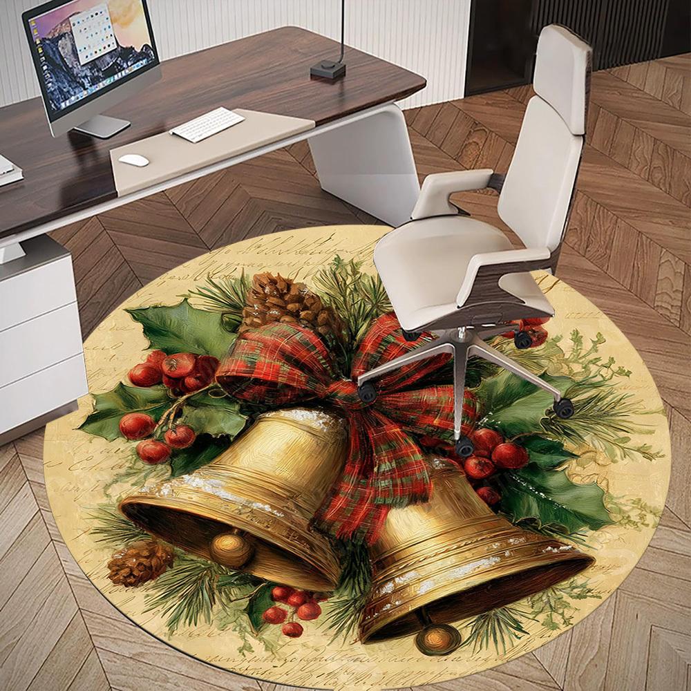 1PC Christmas bells Holly berries Office Round Area Rug, Under Office Chairs Bedroom Living Room Home Decor, Carpet for Office -1110156