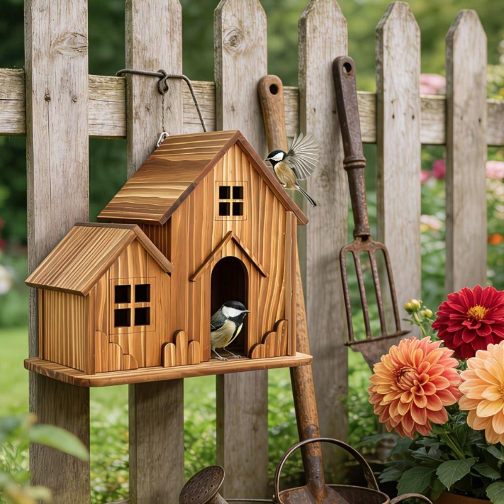 Ventilation Wooden Bird House Rainproof Bird Feeding Station Creative Bird Villa  Wild Birds