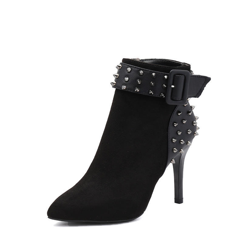 

Осенние зимние женские сапоги на молнии на высоком каблуке модные сексуальные ботильоны с острым носком на высоком каблуке Botas Mujer Rivet jkm 34