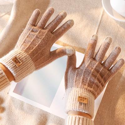 Dames warme, dikke, pluche gebreide handschoenen met touchscreen, geschikt voor dames en heren, modieus voor de herfst en winter, ideaal om warm te blijven tijdens het fietsen, motorrijden of andere buitenactiviteiten.