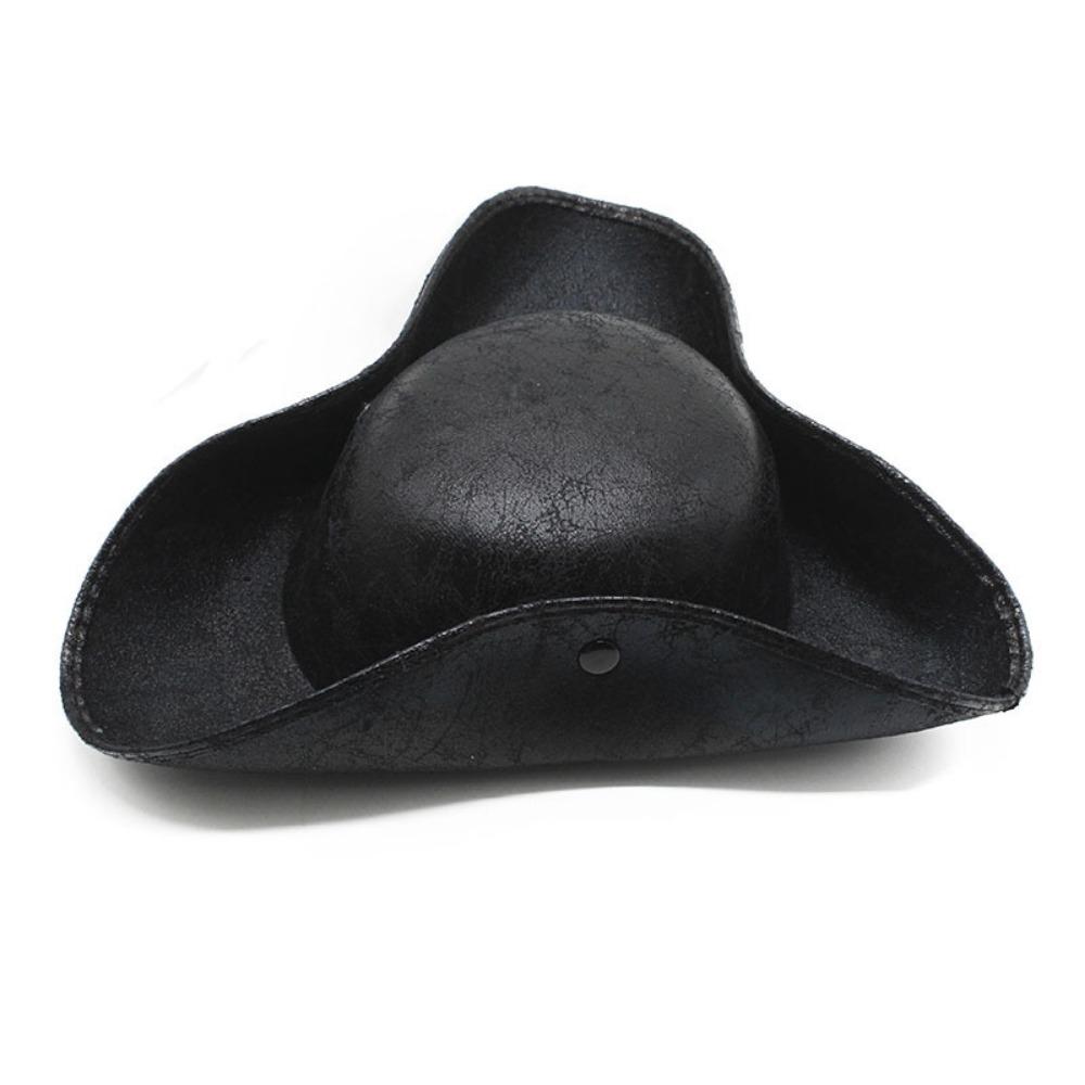 Pirate Hat Women Tricorn Brown Pirate Men Leather Faux Leather Vintage Wrinkle Distressed Captain Triangular Hat