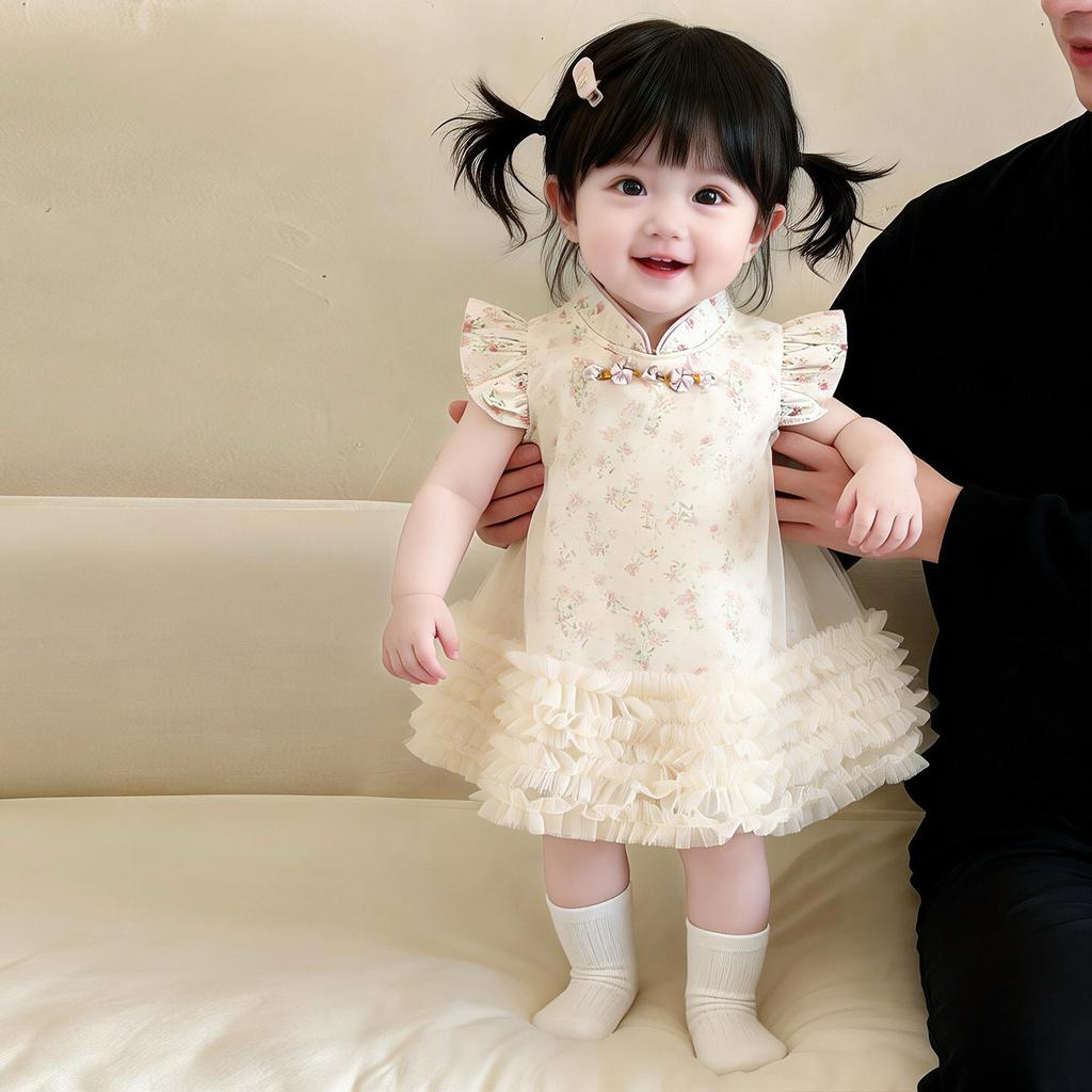 Summer New Chinese Baby Girl Princess Dress Tutu Gown for First Birthday Ceremony Infant Party Wear