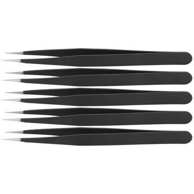 5Pcs Tweezers Stainless Steel AntiStatic Nipper Picking Tool Sewing Accessories Black(Straight Head )
