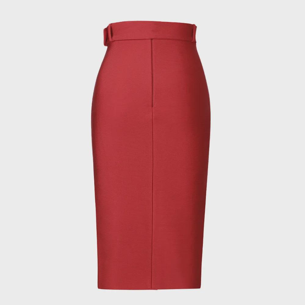 Spódnica midi z rozcięciem i paskiem z wysokim stanem