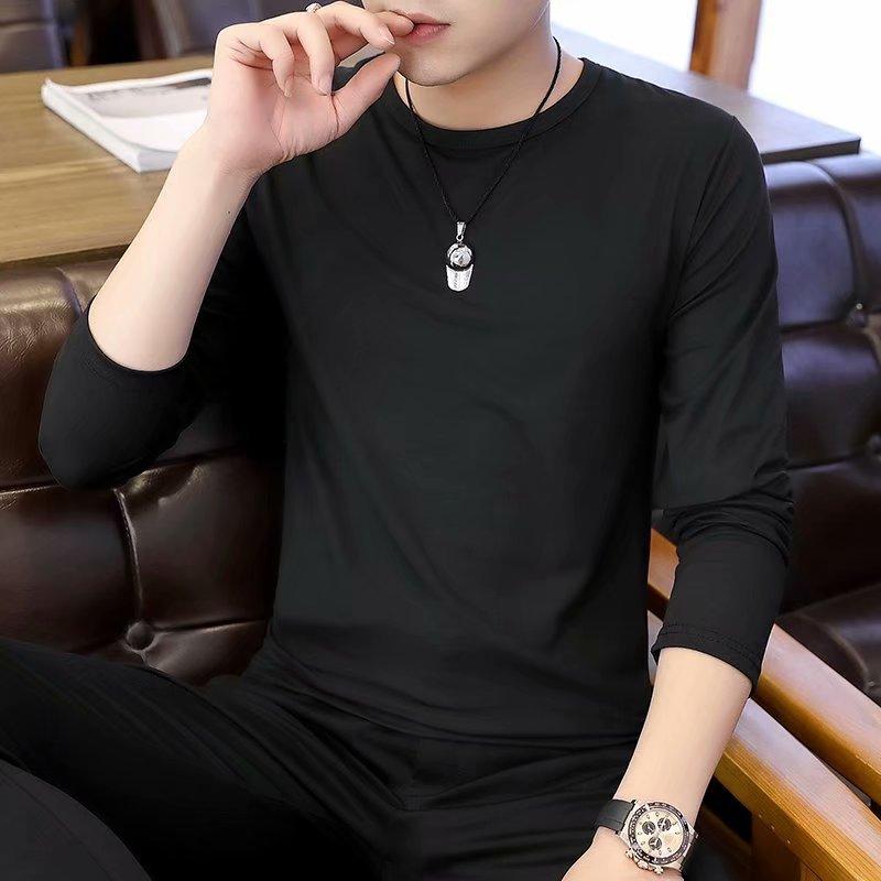 Men's Casual Corduroy Long Sleeved Round Neck T-shirt Fashion Top Solid Color Fashion T-shirt