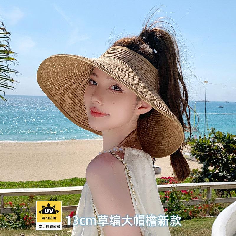 Empty Top Straw Hat Big Eaves Hat Women's Foldable Sun Protection Sun Hat Beach Vacation Seaside Sun Protection Hat