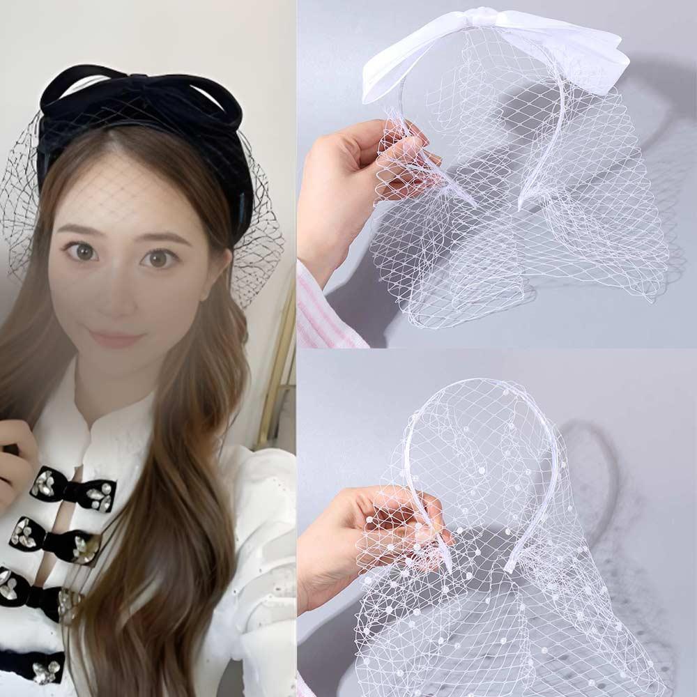 French Style Bride Veils Satin Bow Wedding Headband Exquisite Bridal Headwear Tiara