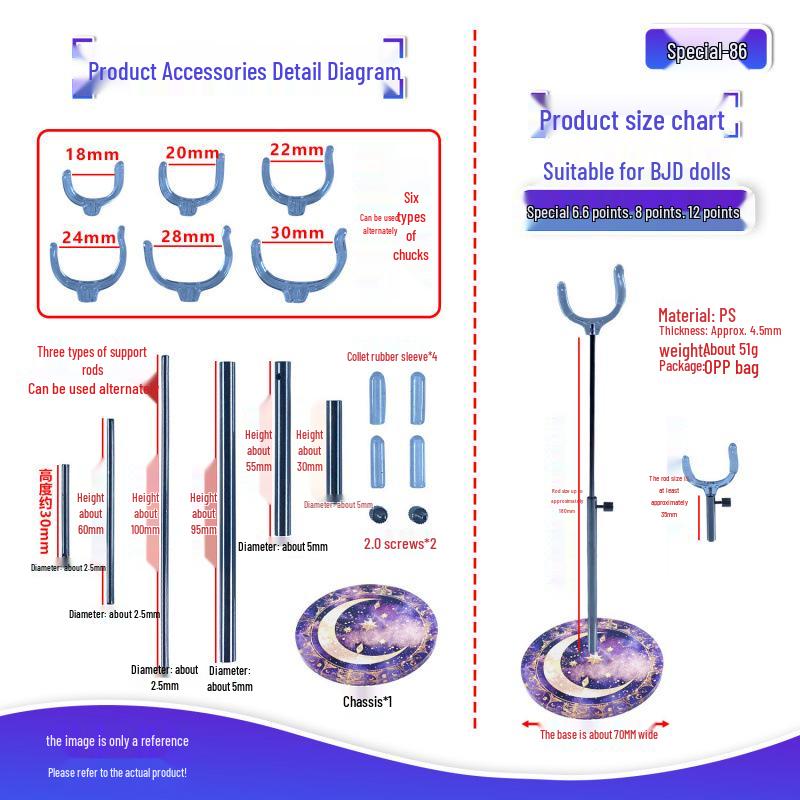 BJD Doll Adjustable Stand for 1/6, 1/8, 1/12 Scale Figures