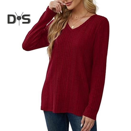 

Женская туника-свитер с V-образным вырезом и длинным рукавом, однотонные ребристые повседневные топы, облегающие трикотажные свободные топы на осень XXL