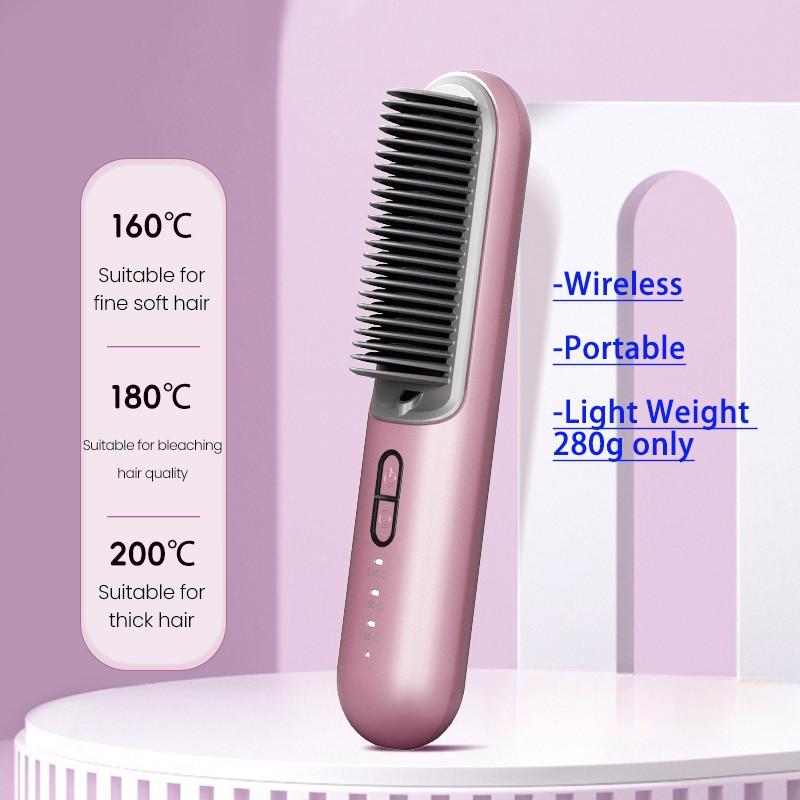 Negative Ion Hair Care Hair Curler USB Rechargeable Professional Hair Straightening Brush Wireless Hair Straightener Comb