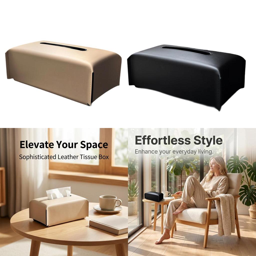 Luxury Style Tissue Box Cover PU Leather Rectangular Napkin Organizer Compact Tissue Holder for Bedroom Bathroom Vanity