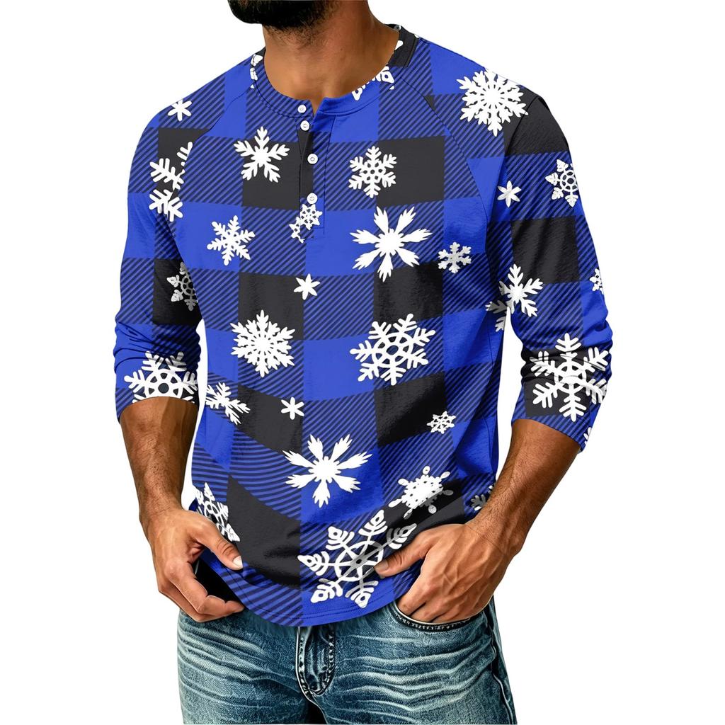 Men's Casual Shirt with Raglan Three-Quarter Sleeves and Christmas Print
