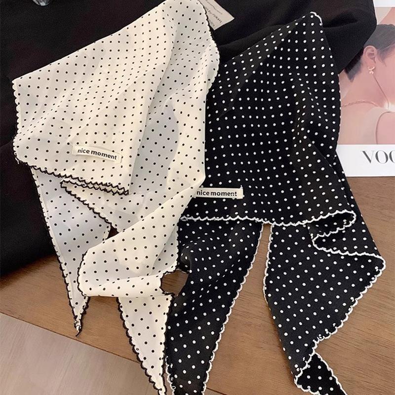 Neckerchief Sweet Polka Dot Headband Turban Korean Fresh Small Scarf Thin Striped Triangular Hair Band Girls
