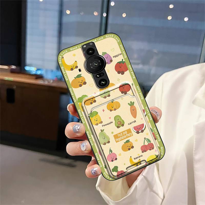 Anti-knock Full Wrap Phone Case For Sony Xperia Pro-I Cute Back Cover Anti-dust Card Slot Card Bag Graffiti Soft Case