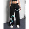Bedruckte lockere gerade Hosen, lässige Hip-Hop Streetwear Hosen, Damen Weitbeinige Hosen
