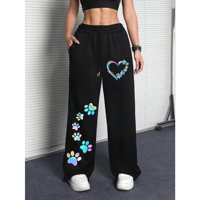 Pantalones Rectos Holgados Estampados, Pantalones Casuales Hip-Hop Streetwear, Pantalones Anchos para Mujer