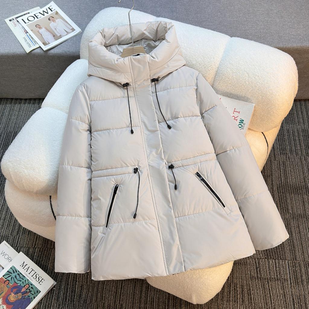 Women's Down Coats - Women's Mid-length Hooded Thick Cotton Puffer Coat, Slimming Winter Warm Cotton Jacket, Elegant Outerwear for Daily Women