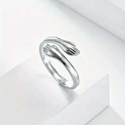 Stainless Steel Hug Rings for Women Men Creative Charm Hiphop Open Rings Christmas Day Gifts Jewelry Accessories