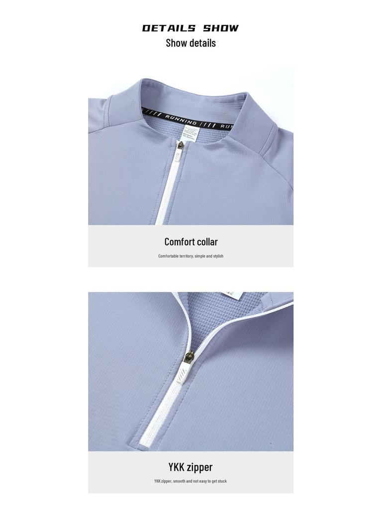 Di Jia Sports Schnelltrocknendes Langarm-Fitness-Schweißshirt mit halbem Reißverschluss für Outdoor-Laufen und Radfahren