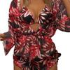 3 Piece Leaf Print Bikini Set Long Sleeve Sun Protection Cover Up Drawstring Waist Slimming Fashion Beach Vacation Bathing Suit