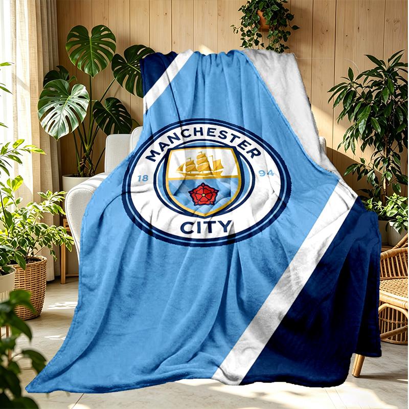 Manchester City FC Pattern Blanket for Home Decoration, Bed, Sofa, Car Travel, Camping, Suitable for All Seasons, Birthday Christmas Gift