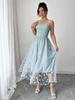 European and American homologous small daisy mesh yarn, tube top sling, French retro medium and long jumpsuit