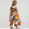 Little Girls Round Neck Sleeveless Printed A Line Flared Hem Dress Cute Bear Pumpkin Pattern
